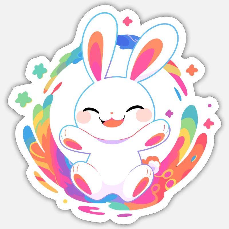 Lapin radieux - Sticker taille S (10 x 10 cm) - blanc mat