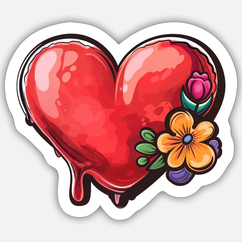 Herz mit Blümchen Sticker Größe S (10 x 10 cm)