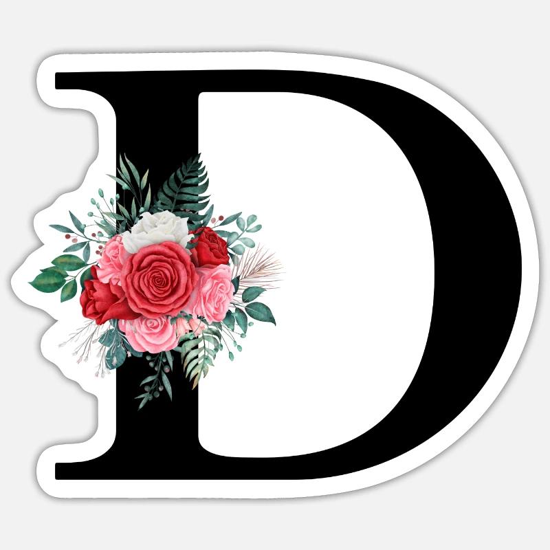 Roter Blumenbuchstabe D - Sticker Größe S (10 x 10 cm) - Mattweiß