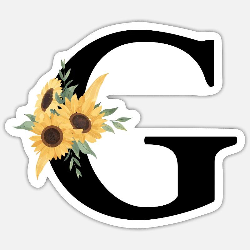 Buchstabe g Blumen-Sonnenblume - Sticker Größe S (10 x 10 cm) - Mattweiß