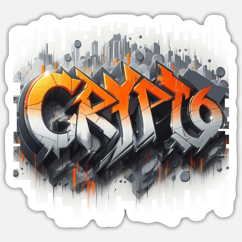 crypto, grafitti text 3D - Sticker Größe S (10 x 10 cm) - Mattweiß