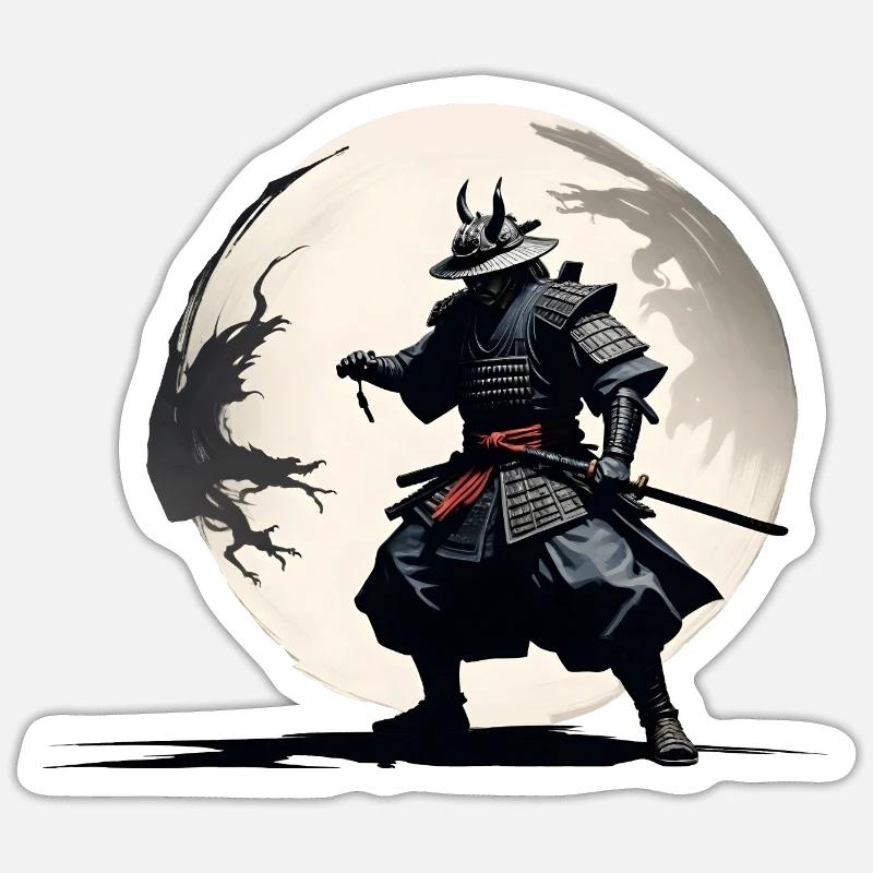 Samurai warrior in the full moon Sticker size S (10 x 10 cm)