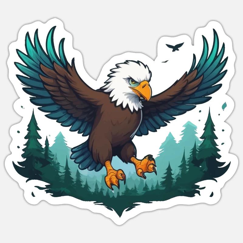 Eagle flies over forest - Sticker size S (10 x 10 cm) - white matte