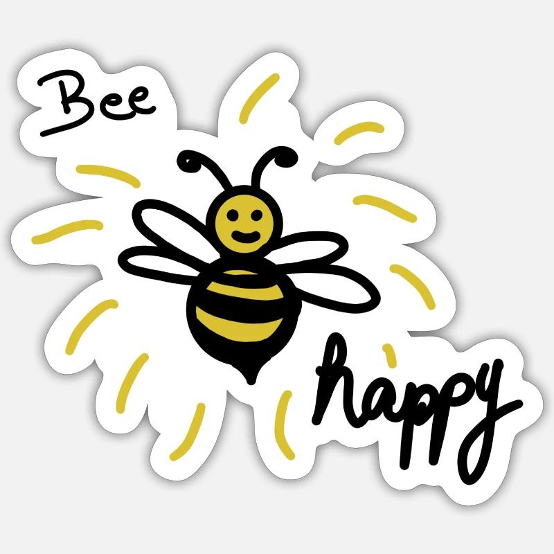 Bee happy - Sticker Größe S (10 x 10 cm) - Mattweiß