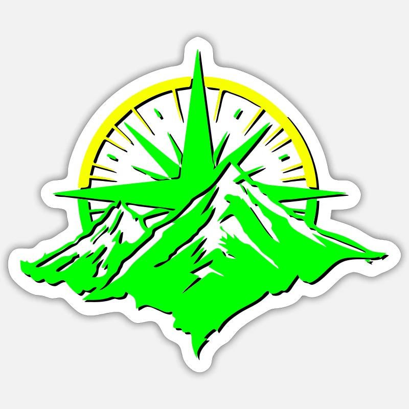 Compass With Mountain Silhouette - Sticker Größe S (10 x 10 cm) - Mattweiß