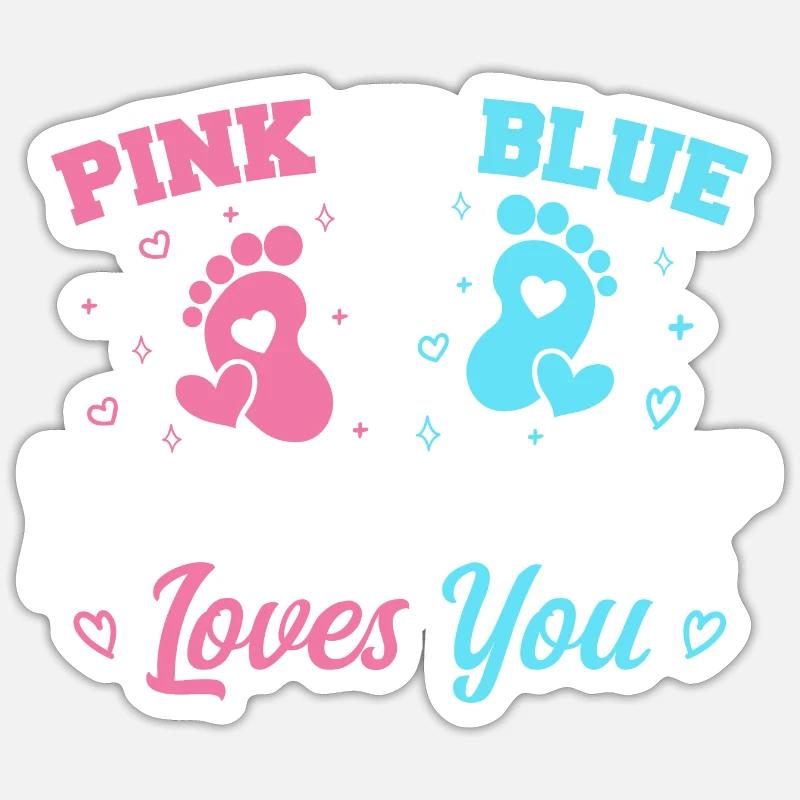 Rosa oder blaue Mama liebt dich - Geschlecht enthüllen Mama Sticker Größe S (10 x 10 cm)