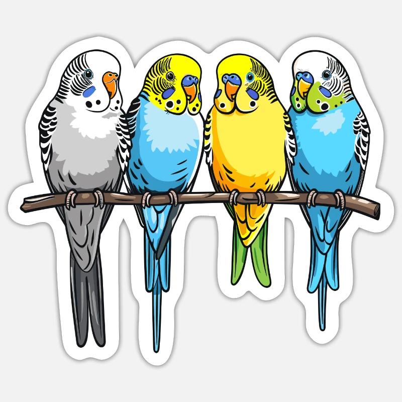 Budgie, budgies on a perch - Sticker size S (10 x 10 cm) - white matte