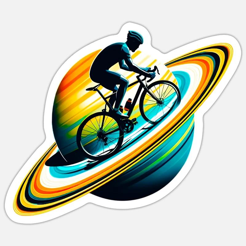 Cyclist on Saturn - Sticker size S (10 x 10 cm) - white matte