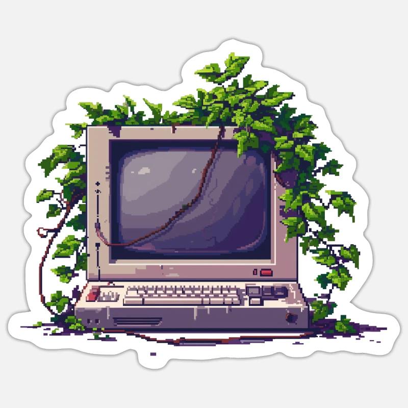 Old Pixel Computer - Sticker Größe S (10 x 10 cm) - Mattweiß
