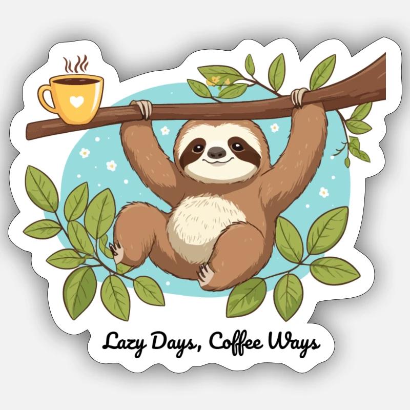 Lazy Days, Coffee Ways – Sloth - Sticker size S (10 x 10 cm) - white matte