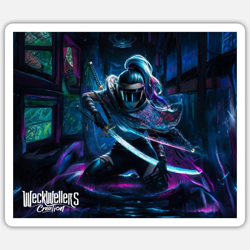 Graffiti Anime Samouraï - Sticker taille S (10 x 10 cm) - blanc mat
