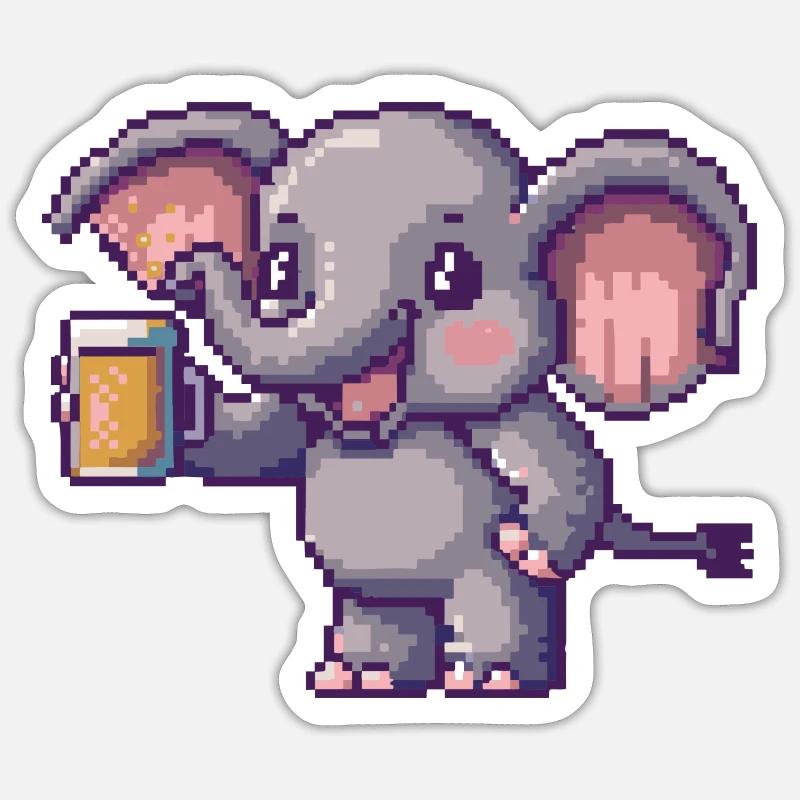 Elefant Bier Pixel - Sticker Größe S (10 x 10 cm) - Mattweiß