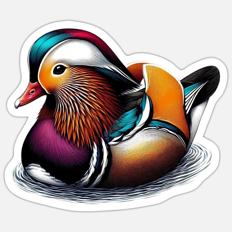 Canard mandarin - Sticker taille S (10 x 10 cm) - blanc mat