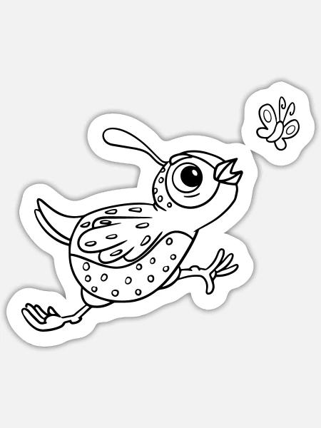 Ausmalbild Vogel mit Schmetterling - Sticker Größe S (10 x 10 cm) - Mattweiß