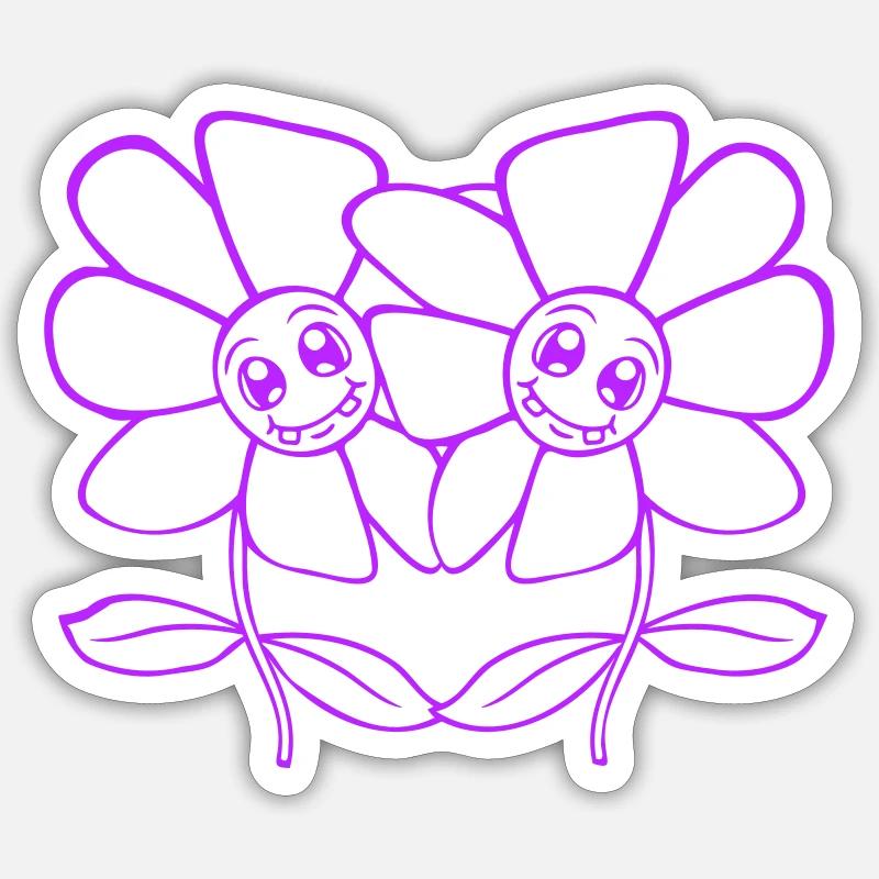 Deux jolies belles fleurs amies - Sticker taille S (10 x 10 cm) - blanc mat