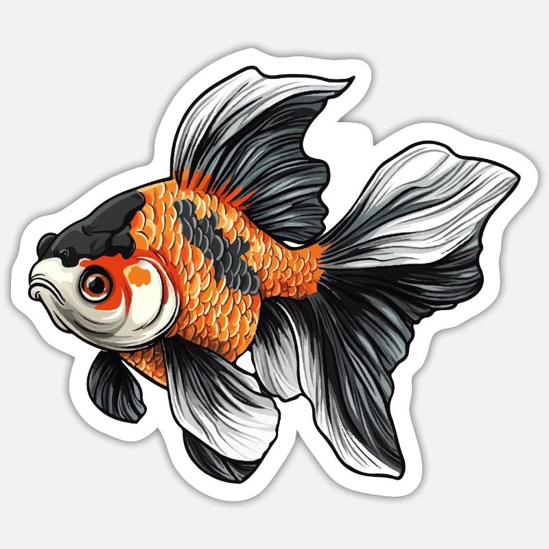 Fancy Calico Schleierschwanz Goldfisch - Sticker Größe S (10 x 10 cm) - Mattweiß