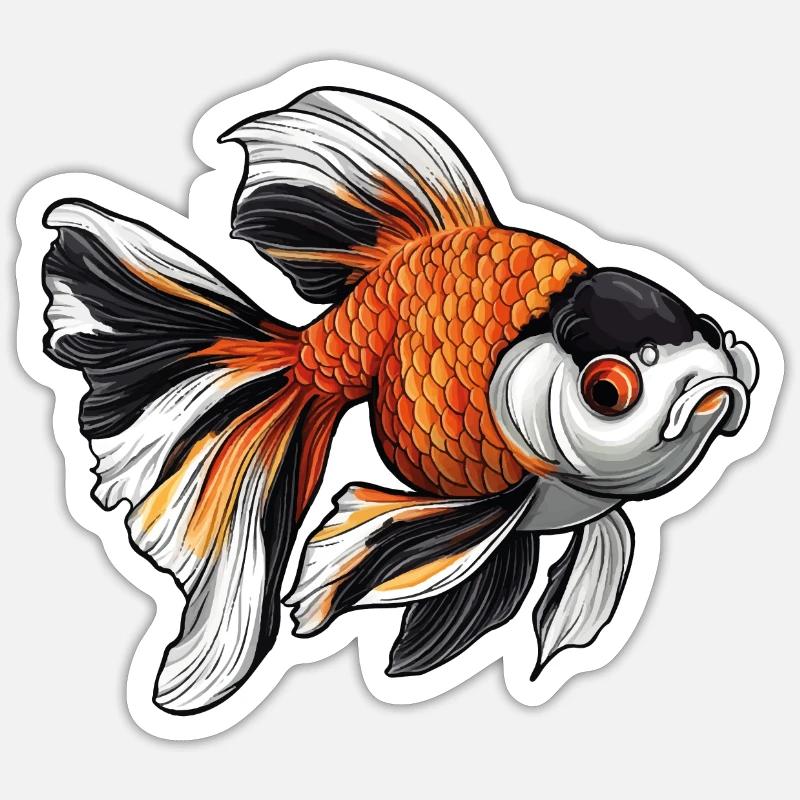 Fancy Calico Schleierschwanz Goldfisch - Sticker Größe S (10 x 10 cm) - Mattweiß