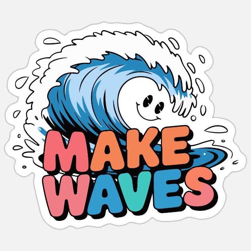 Lebendige Surfwelle mit Make Waves-Text Sticker Größe S (10 x 10 cm)