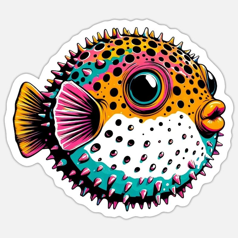 Kugelfisch - Sticker Größe S (10 x 10 cm) - Mattweiß
