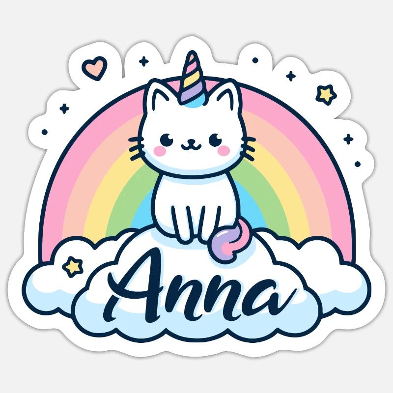 Anna Cognome Nome Unicorn cat - Sticker formato S (10 x 10 cm) - bianco opaco