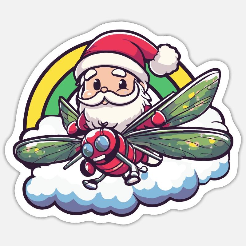 Libellule Père Noël Arc-en-ciel - Sticker taille S (10 x 10 cm) - blanc mat