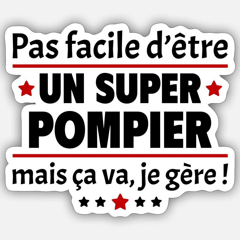 Pas facile d'être un super pompier, métier, noël - Sticker taille S (10 x 10 cm) - blanc mat