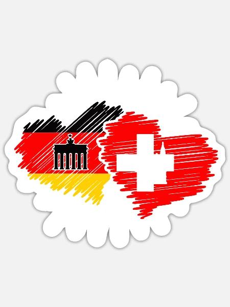 Deutschland Schweiz Herzen Länderspiel Fußball - Sticker Größe S (10 x 10 cm) - Mattweiß