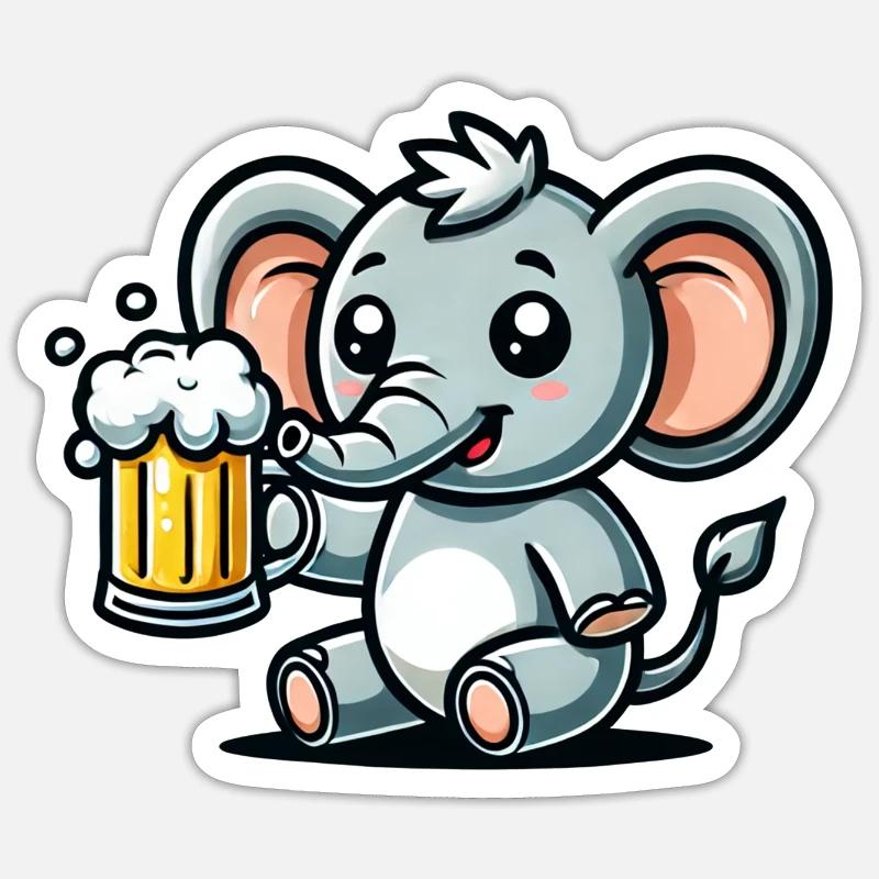 Cute Elephant Drinking Beer - Sticker Größe S (10 x 10 cm) - Mattweiß