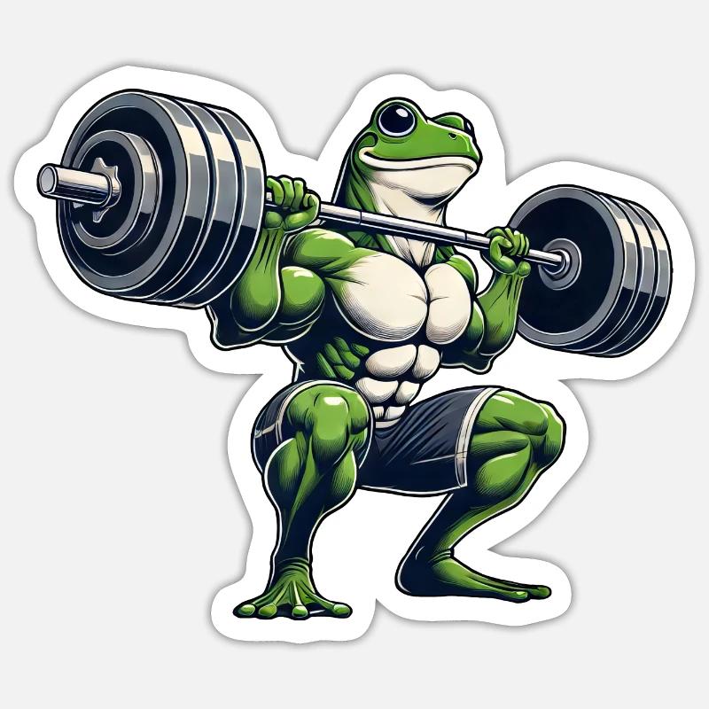 Grenouille avec haltères d’entraînement physique - Sticker taille S (10 x 10 cm) - blanc mat