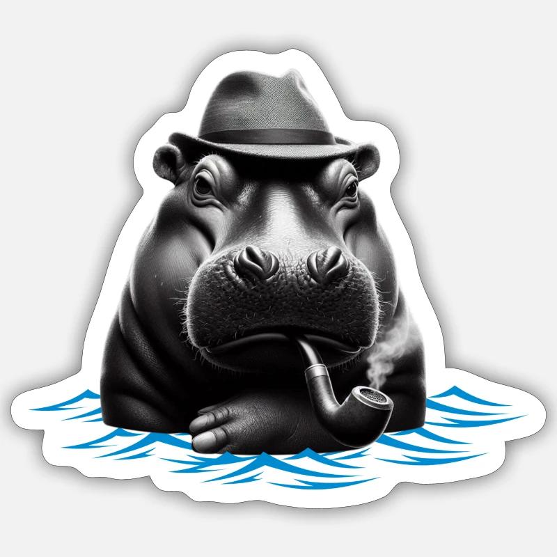 Hippo pipe 🦛 - Sticker size S (10 x 10 cm) - white matte