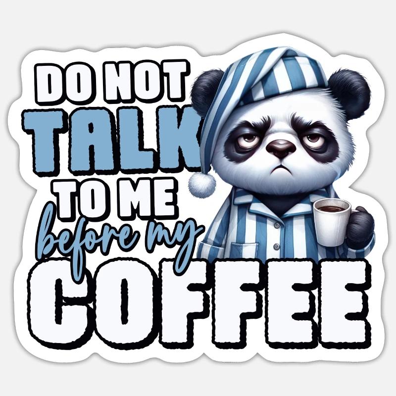 Grumpy panda bear with coffee - Sticker size S (10 x 10 cm) - white matte
