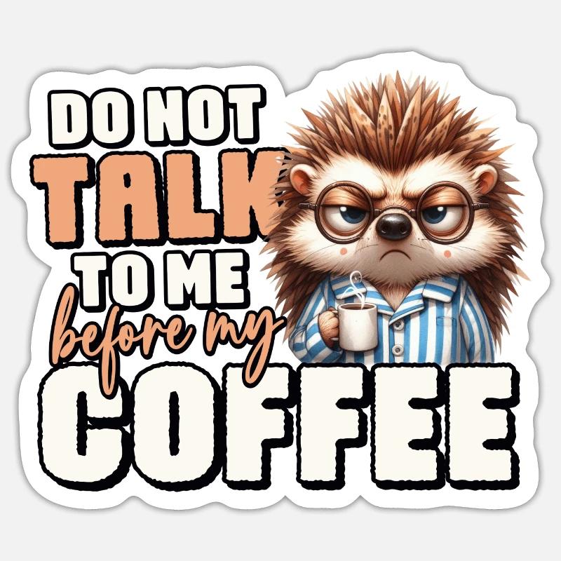 Hérisson au café - Sticker taille S (10 x 10 cm) - blanc mat