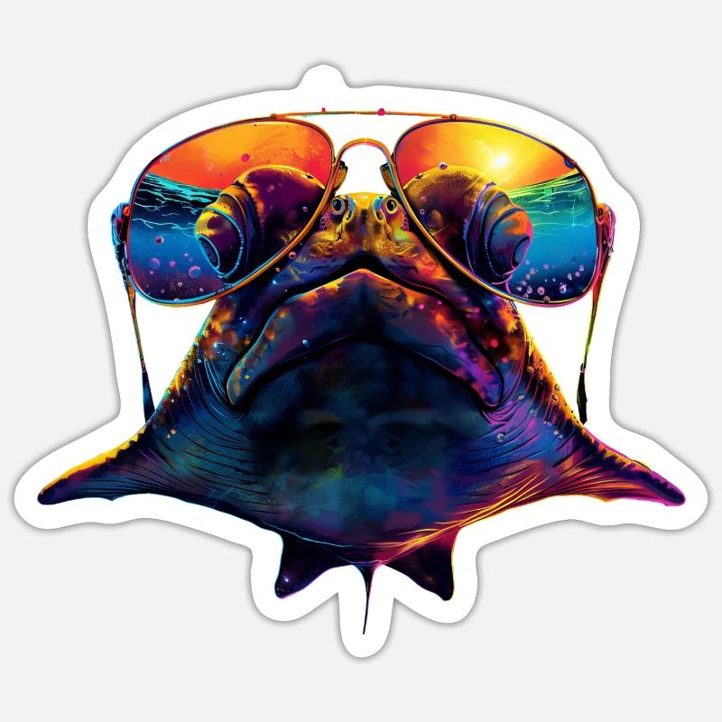 Stachelrochen - Sticker Größe S (10 x 10 cm) - Mattweiß