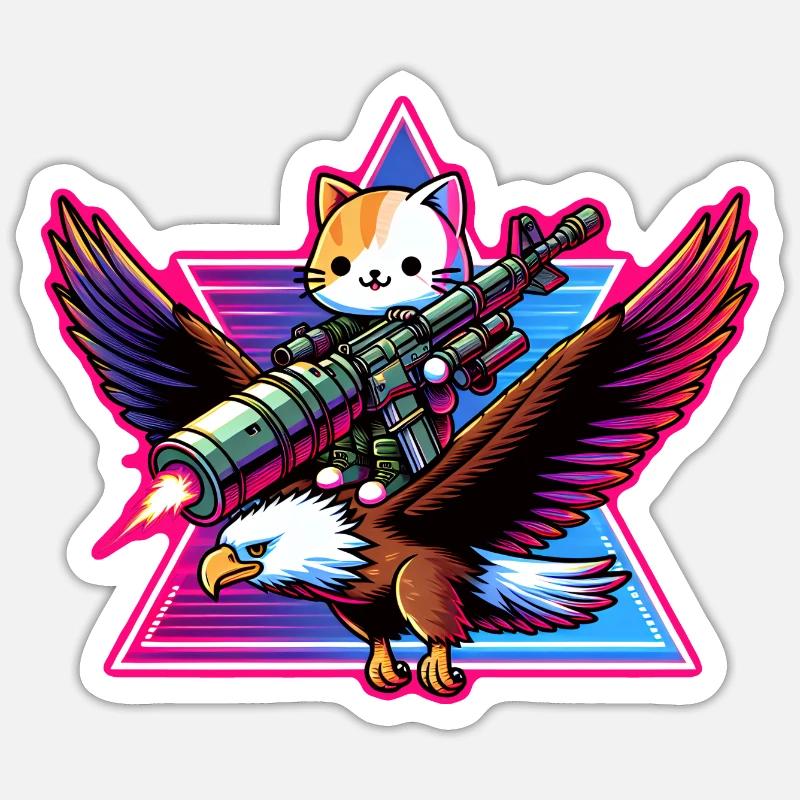 Chat avec bazooka sur un aigle Sticker taille S (10 x 10 cm)