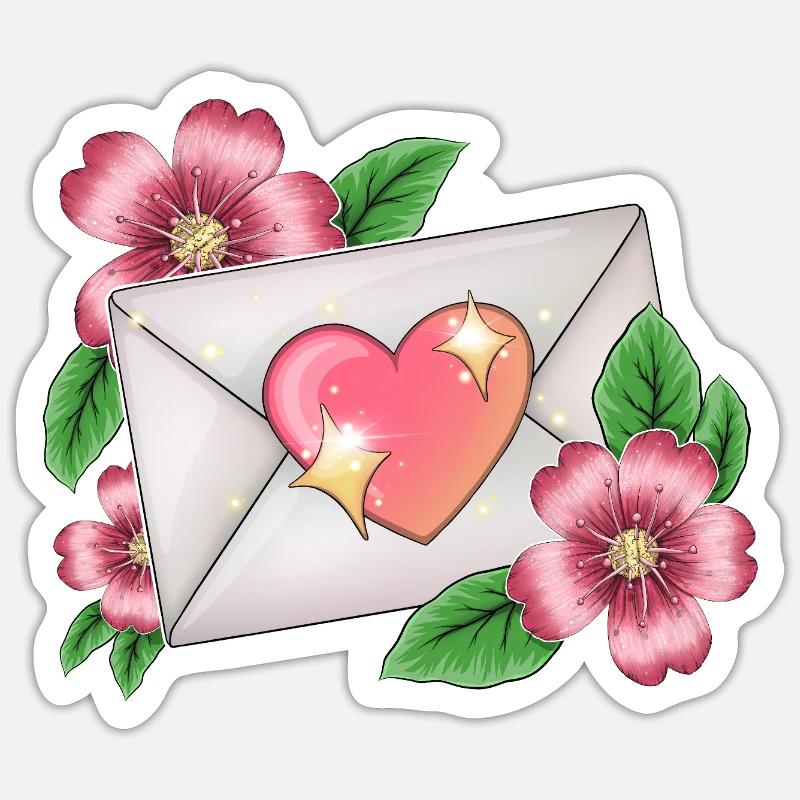 Enveloppe avec des fleurs Sticker taille S (10 x 10 cm)