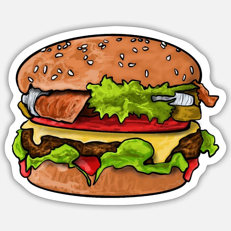 Hamburger - Sticker taille S (10 x 10 cm) - blanc mat