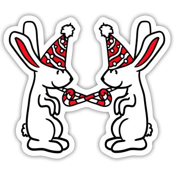 2 lapins anniversaire équipe cadeau crapaud chapeau de fête - Sticker taille S (10 x 10 cm) - blanc mat - Devant