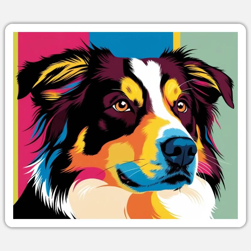 Portrait de chien pop coloré - Sticker taille S (10 x 10 cm) - blanc mat