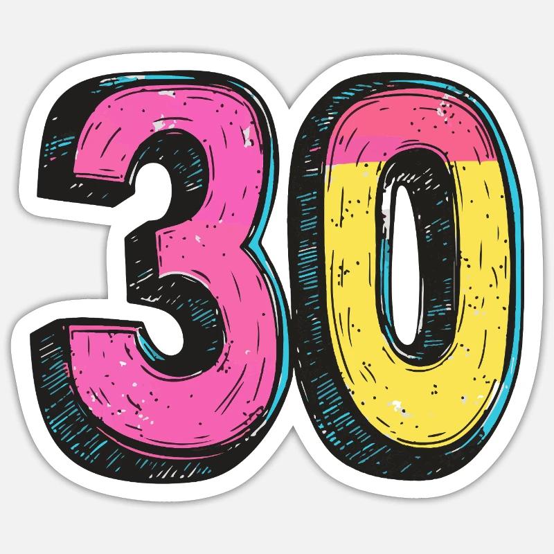 30 Zahl Comic - Sticker Größe S (10 x 10 cm) - Mattweiß