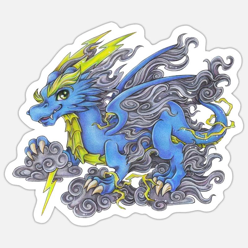 Drache Phantasie Mythologie Blitz Donner Gewitter - Sticker Größe S (10 x 10 cm) - Mattweiß