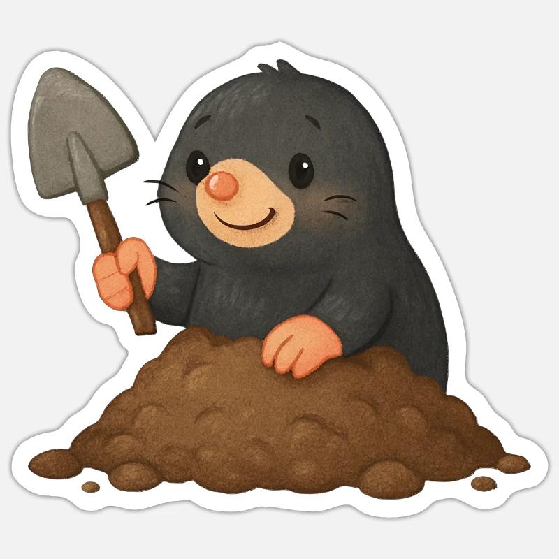 Cute mole with shovel - Sticker size S (10 x 10 cm) - white matte