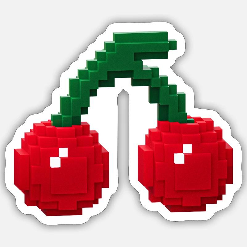 Cerise voxel cute - Sticker taille S (10 x 10 cm) - blanc mat