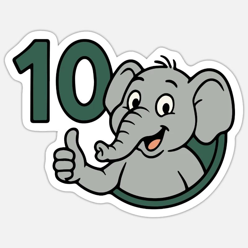 Rüsselpower mit 10 - Sticker Größe S (10 x 10 cm) - Mattweiß