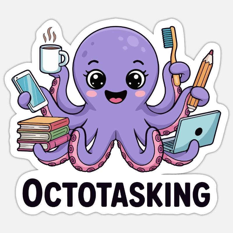 Octotasking Krake im Multitasking Modus Sticker Größe S (10 x 10 cm)