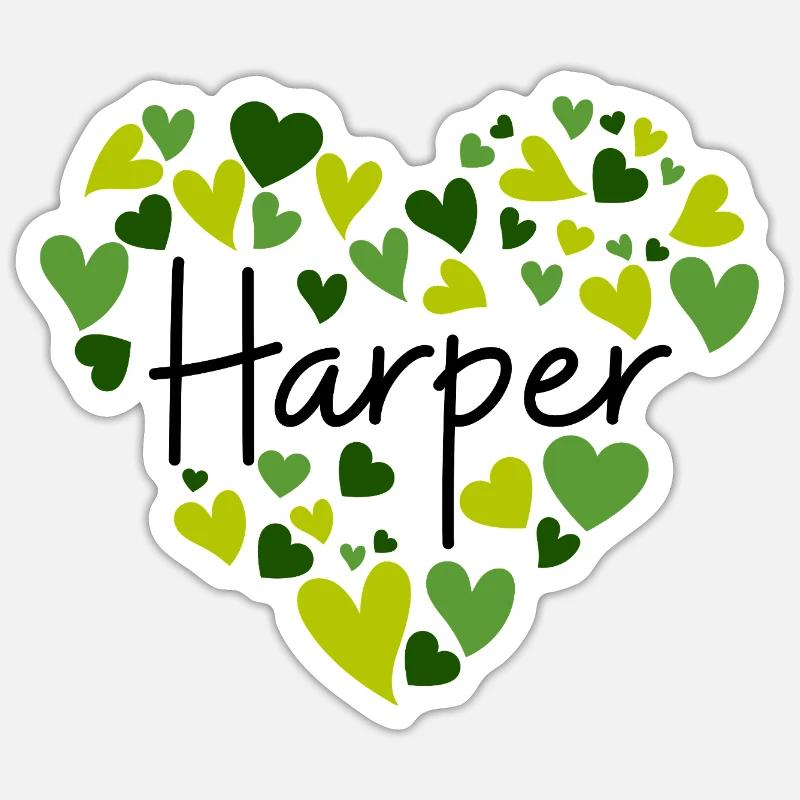 Conception du nom Harper avec des cœurs verts en forme de cœur Sticker taille S (10 x 10 cm)