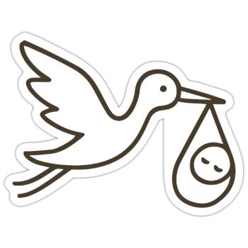 Cigogne avec bébé enfant - Arrivée minimale de bébé - Sticker taille S (10 x 10 cm) - blanc mat - Devant