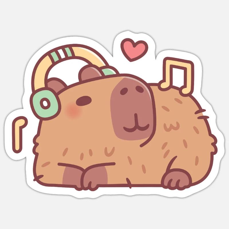 Süßes Capybara Mit Kopfhörern, Das Zu Musik Chillt Sticker Größe S (10 x 10 cm)