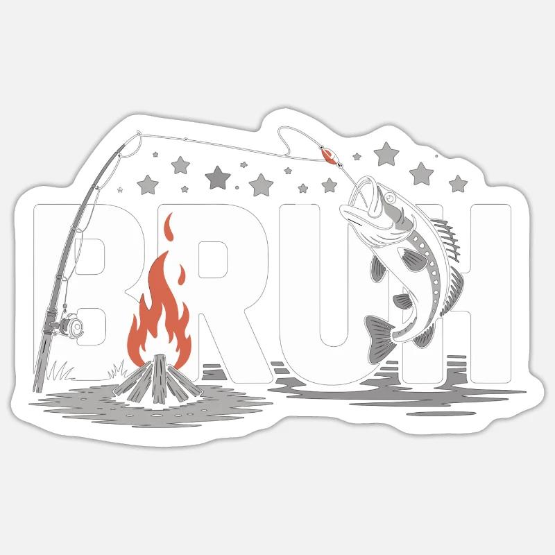Feu de camp et poisson Bruh Sticker taille S (10 x 10 cm)