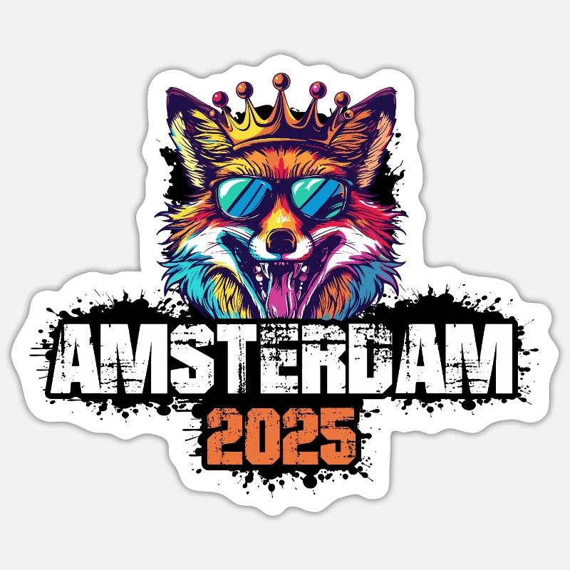 Amsterdam 2025 Vacation Fox - Sticker size S (10 x 10 cm) - white matte