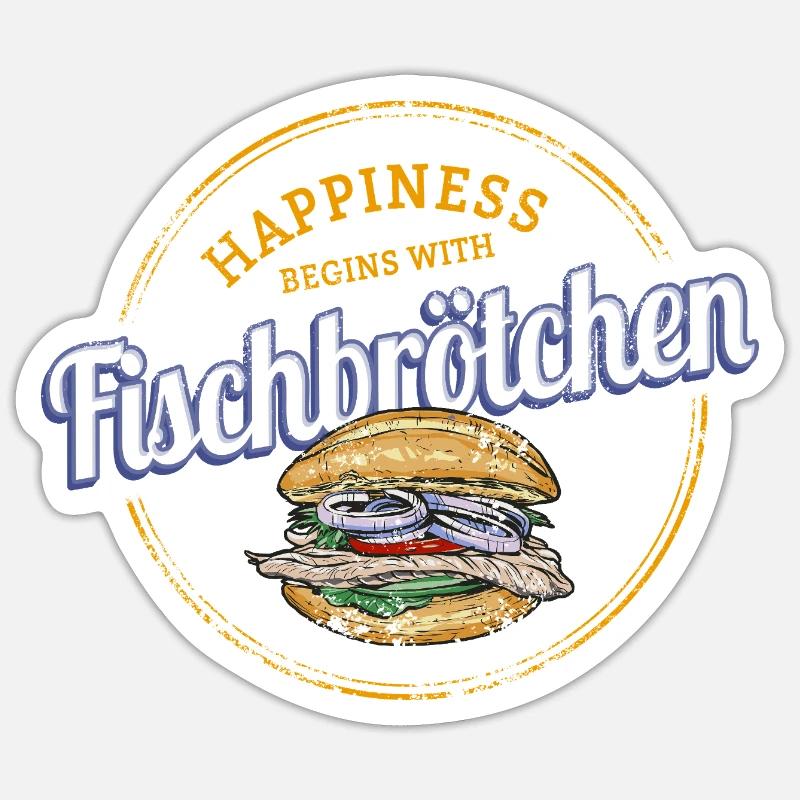 Fischbrötchen mit Matjes oder Bismarckhering - Sticker Größe S (10 x 10 cm) - Mattweiß